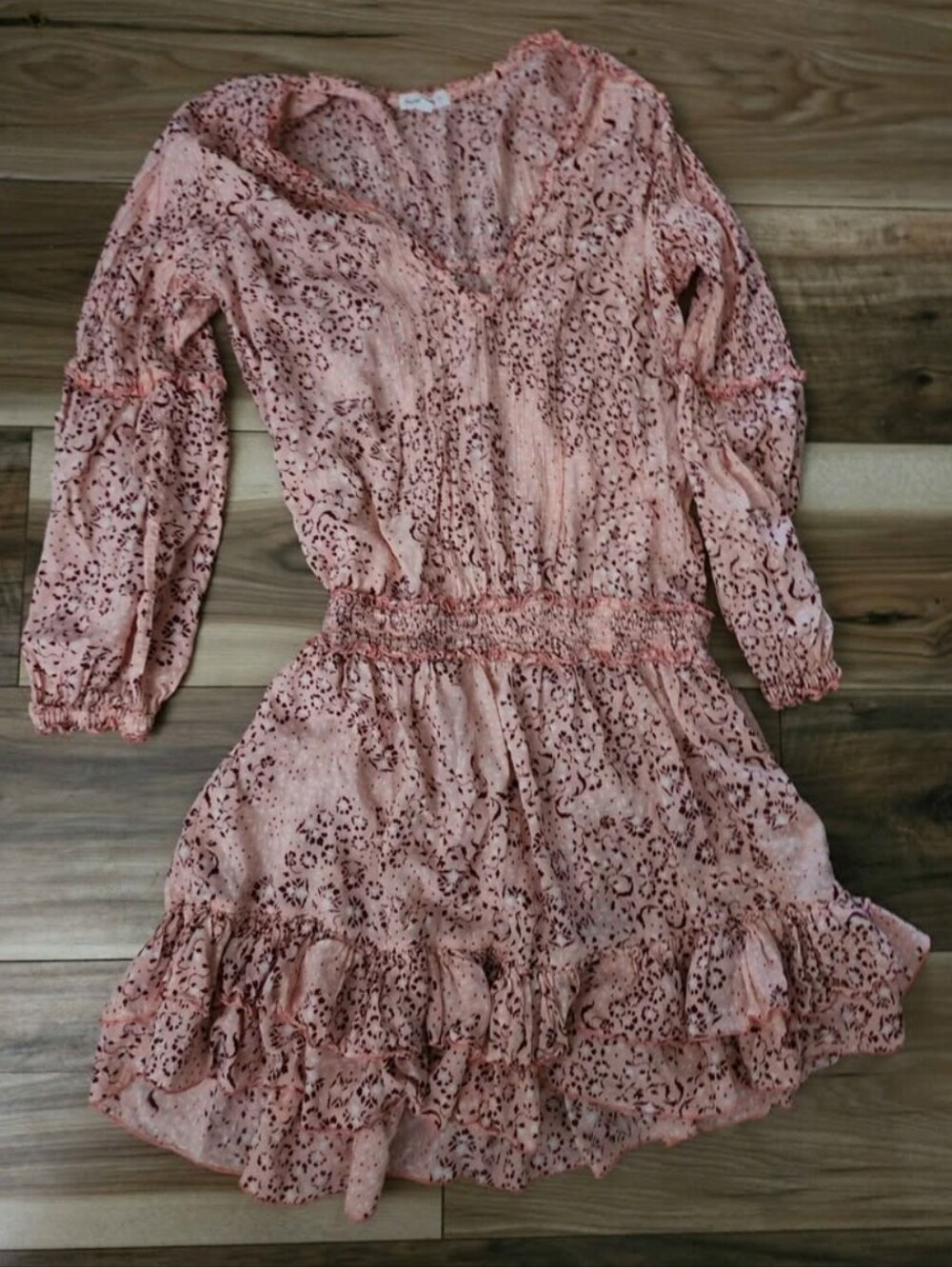 Poupette St. Barth Blush Pink Printed Ruffle Mini Dress